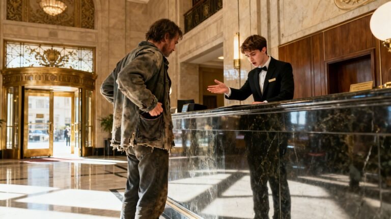 El Mendigo que Era Dueño: Una Lección Inesperada en el Lujoso Lobby